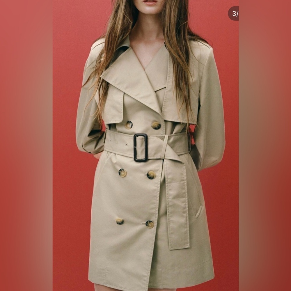 ZARA Water-Repellent Belted Trench Coat – XS Classic Beige